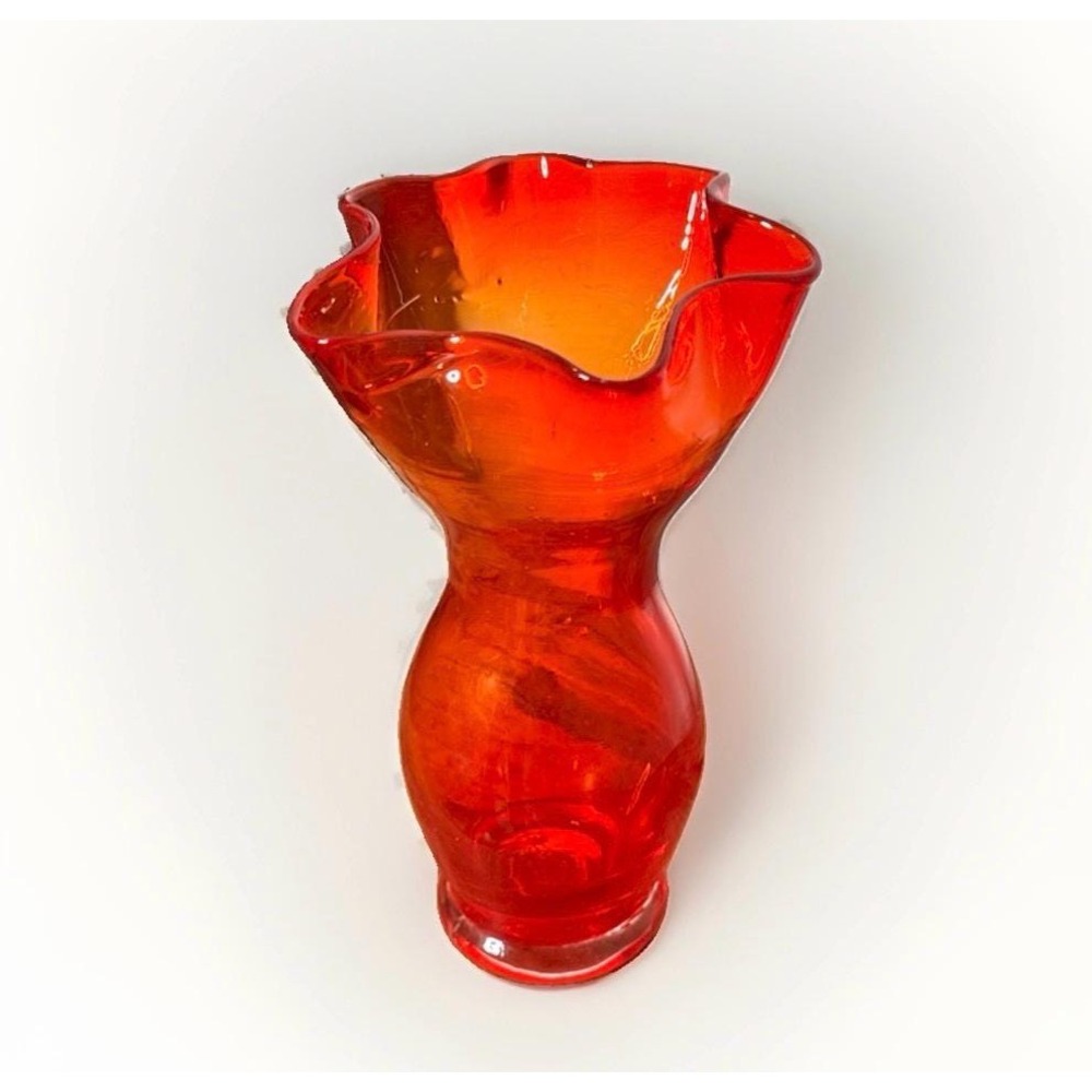 Viking Glass Swung Vase Mid Century Modern MCM Red Epic 6-Petal 11" Art Glass